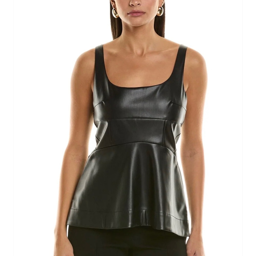 Proenza Schouler Black White Label Vegan Leather Tank Top Sz 8 Boho Y2K